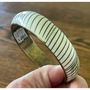Vintage Pier 1 Camel Bone &‎ Brass Bangle Bracelet India Tribal Ethnic Wide Cuff